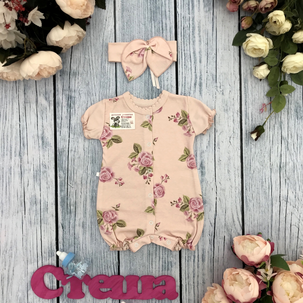 285. Песочник с розами, хлопок 100% интерлок 56,62,68,74,80.