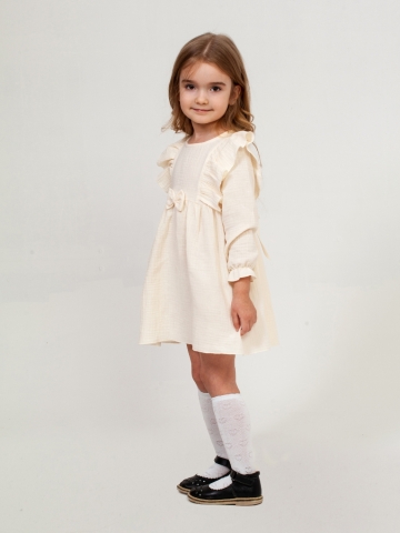 Купить 321-СЛ. Платье из муслина детское, хлопок 100% сливочный, р. 74,80,86,92 в Кызыле